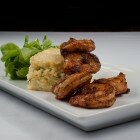 Blackened Shrimp with Corn Pudding and Mache Greens Blackened Shrimp with Corn Pudding and Mache Greens